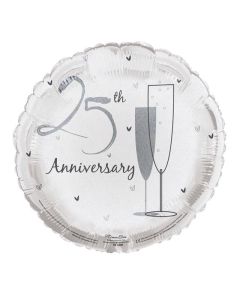 18" Silver & White 25th Anniversary Round Foil Simon Elvin