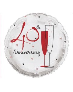 18" Red & White 40th Anniversary Round Foil Simon Elvin