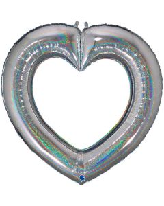 41" Silver Holographic Linky Heart Foil Balloon Grabo