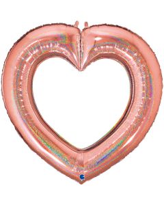 41" Rose Gold Holographic Linky Heart Foil Balloon Grabo