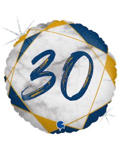 18" Age 30 Blue & Gold Round Foil Grabo