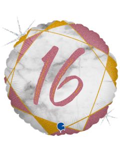 18" Age 16 Pink & Gold Round Foil Grabo