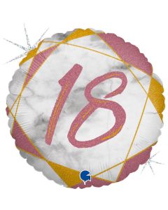 18" Age 18 Pink & Gold Round Foil Grabo
