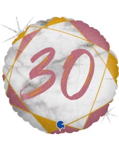 18" Age 30 Pink & Gold Round Foil Grabo