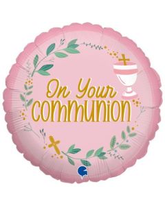 18" On Your Communion Pink Round Foil Balloon Grabo