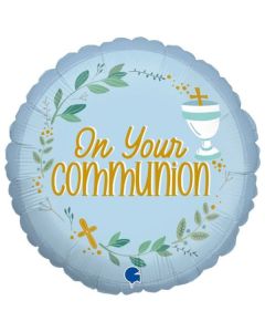 18" On Your Communion Blue Round Foil Balloon Grabo