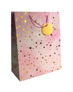 Baby Pink Large Gift Bag With Gold Foil Effect Stars Pk6 (Tulip)