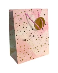 Baby Pink Medium Gift Bag With Gold Foil Effect Stars Pk6 (Tulip)
