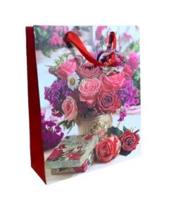 Floral Large Gift Bag With Glitter Design Pk6 (Tulip)