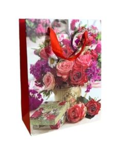 Floral Medium Gift Bag With Glitter Design Pk6 (Tulip)