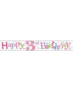 Single Banner Age 3 Pink Birthday 2.5m Foil Simon Elvin