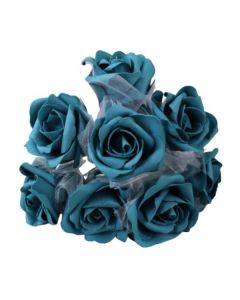 Teal 6cm Foam Roses with Tulle Pk8 WFC