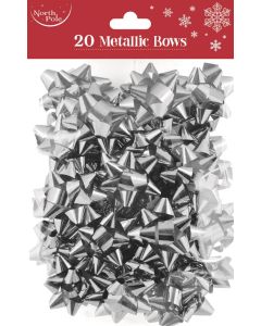 20 Silver Metallic Bows