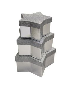 3pc Nested Silver Glitter Star Boxes Eurowrap