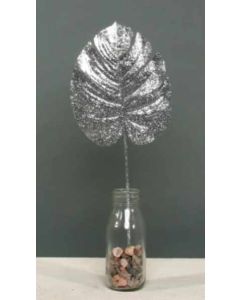 Glitter Monstera Leaf Small Silver