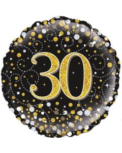 18" FOIL 30TH SPARKLING FIZZ BIRTHDAY BLACK & GOLD HOLOGRAPHIC - 227253/1