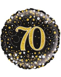 18" FOIL 70TH SPARKLING FIZZ BIRTHDAY BLACK & GOLD HOLOGRAPHIC - 227307/1