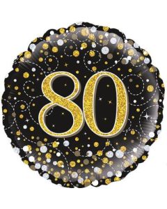 18" FOIL 80TH SPARKLING FIZZ BIRTHDAY BLACK & GOLD HOLOGRAPHIC - 227321/1