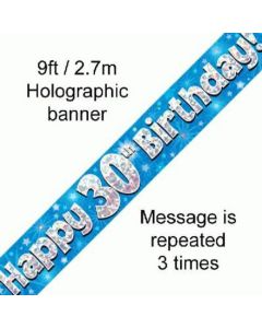 9FT BANNER  30TH BIRTHDAY BLUE HOLO - 624818/1