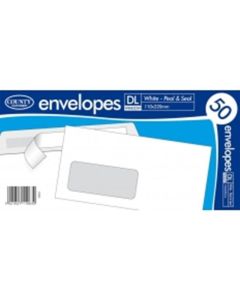 50 White Peel & Seal DL Window Envelopes 110mm x 220mm - 80gsm