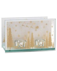 Xmas Gold Tealight Double Holder