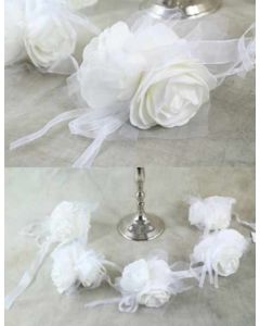 Sheer Ribbon White Rose Garland
