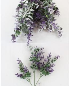 63cm Snow/Glitter Eucalyptus Bunch Green/Purple