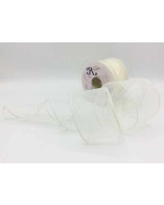 20m Ivory Wired Chiffon 70mm Ribbon Stenco