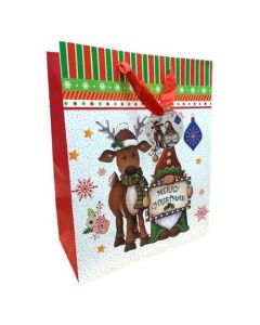 Medium Reindeer & Gonk Christmas Gift Bag Pk12 Tulip