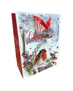Medium Christmas Robin Gift Bag Pk12 Tulip