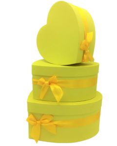 Yellow Heart Box With Bow Set Of 3