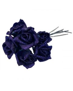 6cm Navy Glitter Foam Roses Bunch