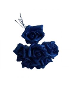 6cm Glitter Foam Roses Royal Blue