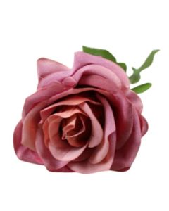 9CM FLOCKED VELVET TEA ROSE WITH STEM VINTAGE PINK - WFSF55V/PINK/1